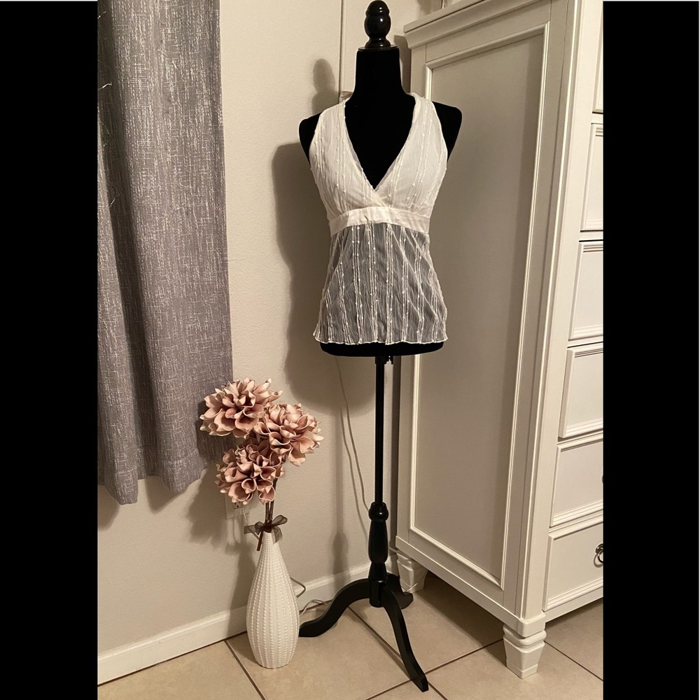 Lipstick Cream Colored Sheer Top Size M